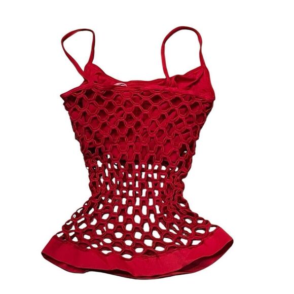 See You Monday Junior’s Red Mesh Tank Top, One Size, NWOT - Picture 2 of 5